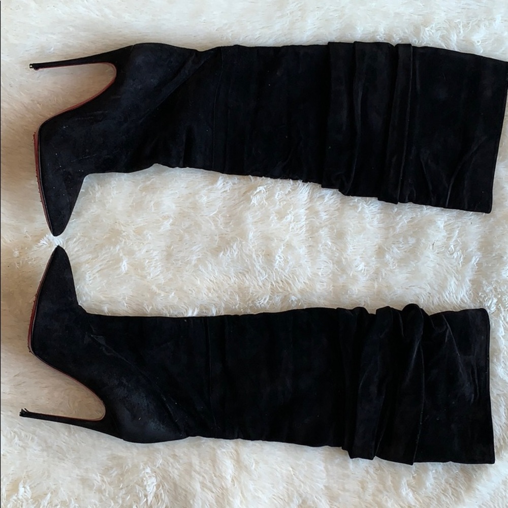 Christian Louboutin Pleated Suede Knee High Boots